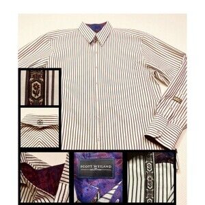 Scott Weiland The Collection Button Down Shirt White & Gray Striped Mens Large